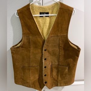 Vintage 70’s Style Western Sherpa Lined Leather Vest Size 42